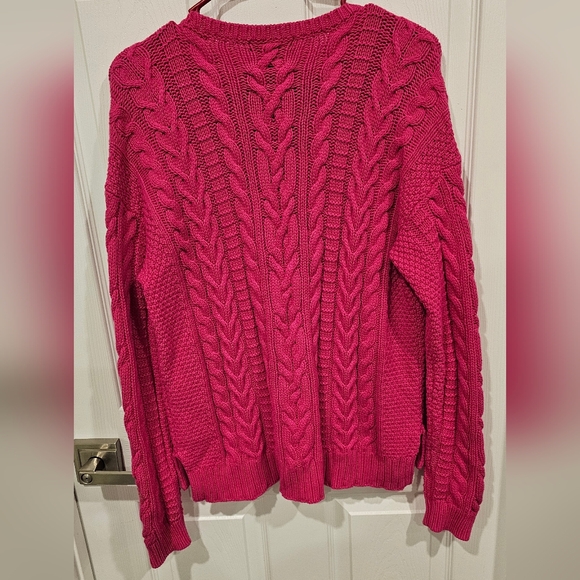 L-RL Women's Vibrant Pink Cable Knit Crewneck Sweater Size--L - Picture 4 of 6